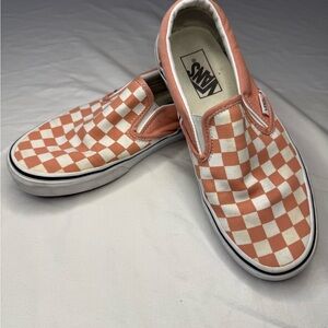 Vans Peach and White Checkerboard Slip-Ons